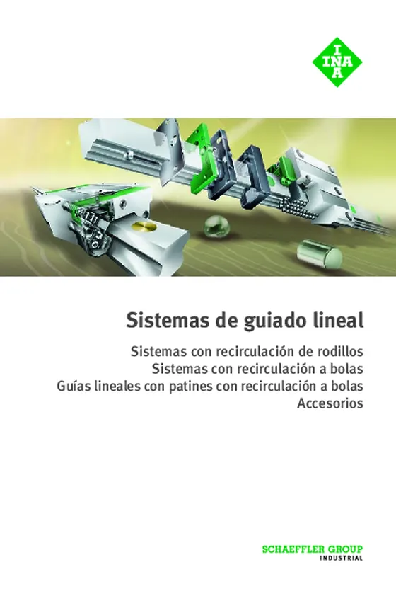 Portada del catálogo de sistemas de guiado lineal INA PF1 en español